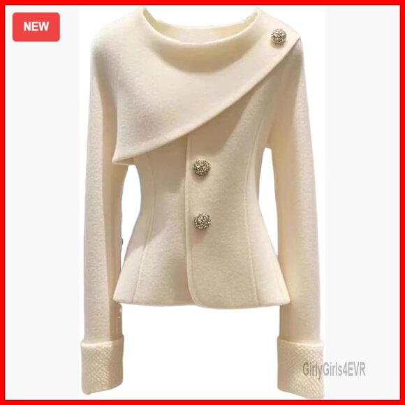 Fitted Crewneck Long Sleeve Button Pullover Coat Spring Winter Fashion